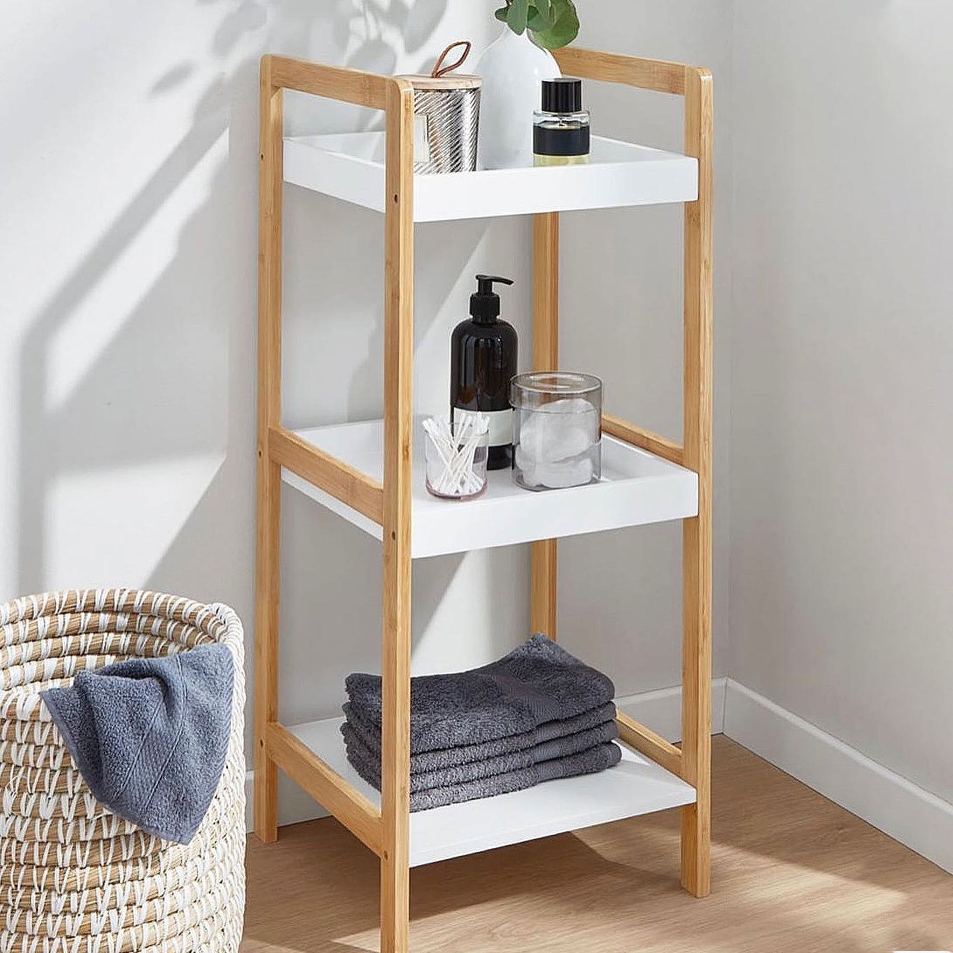 Well Home Estantería De Baño Con 3 Estantes En Mdf Y Patas De Bambú H.72cm_2