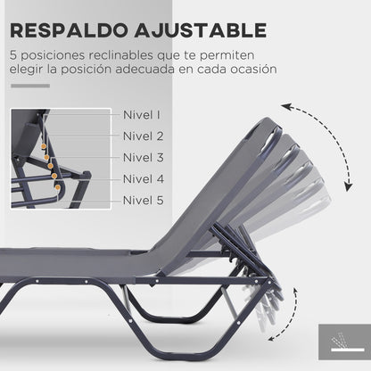 Outsunny Conjunto De 2 Tumbonas Reclinables De Aluminio 163x58,5x91 Cm Gris_5