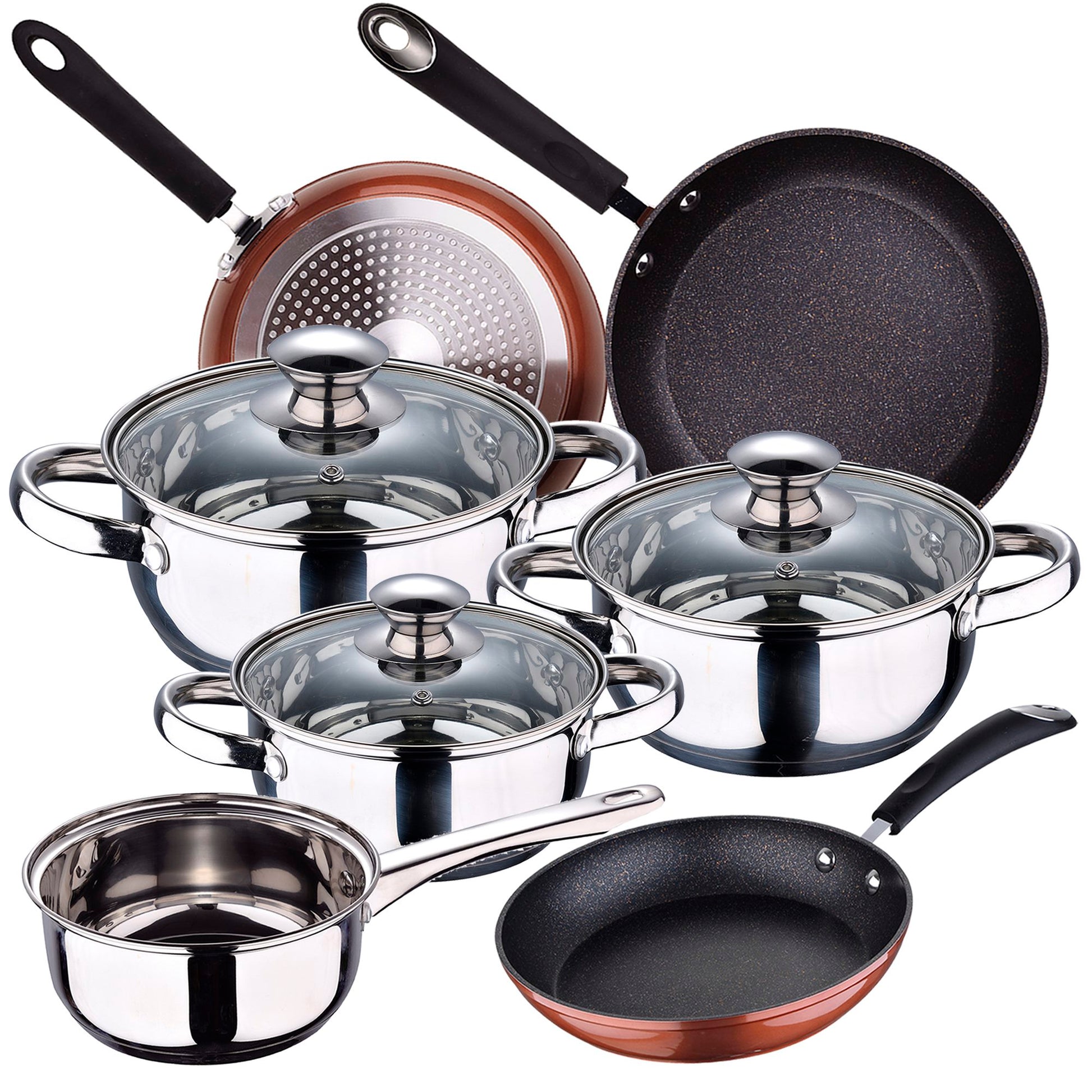 Bateria De Cocina 7 Piezas San Ignacio Faro De Acero Inoxidable Con Juego De Sartenes (20/24/28 Cm) San Ignacio Moma En Aluminio Forjado_0