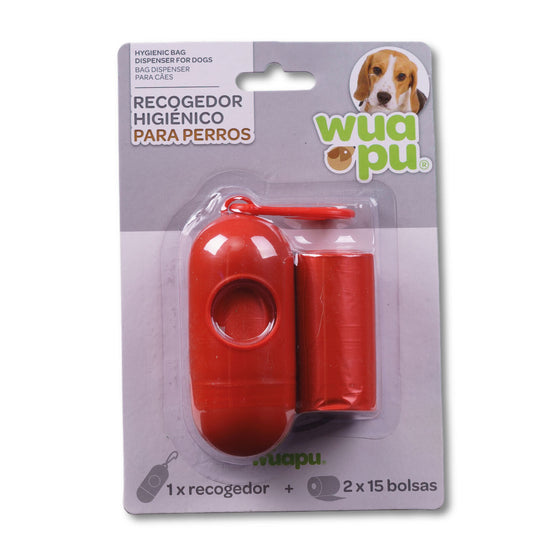 Portarollos Dispensador Rojo De Bolsas Higiénicas Recoge Excrementos De Perro Wuapu Con 30 Bolsas_0