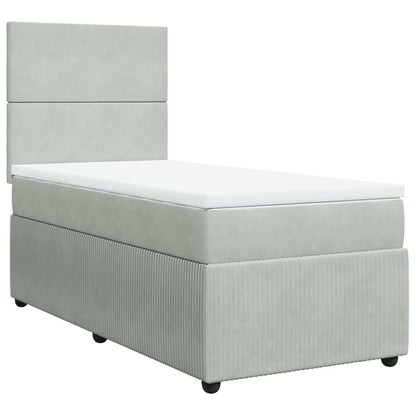 Cama Box Spring Con Colchón Terciopelo Gris Claro 80x200 Cm / Vetonek_0