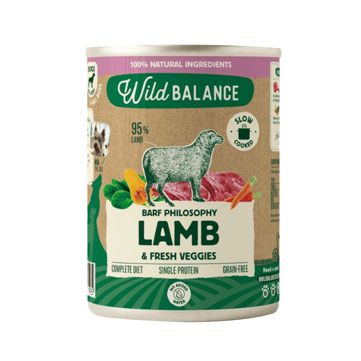 Menú completo BARF de Borrego para cães, Wild Balance, 400 g