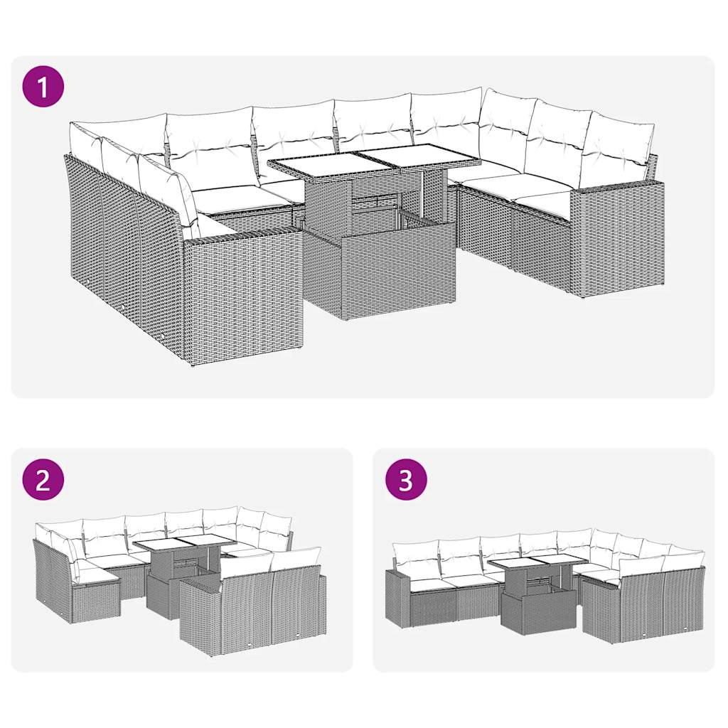 Set De Sofás De Jardín Y Cojines 10 Pzas Ratán Sintético Negro / Vetonek_5