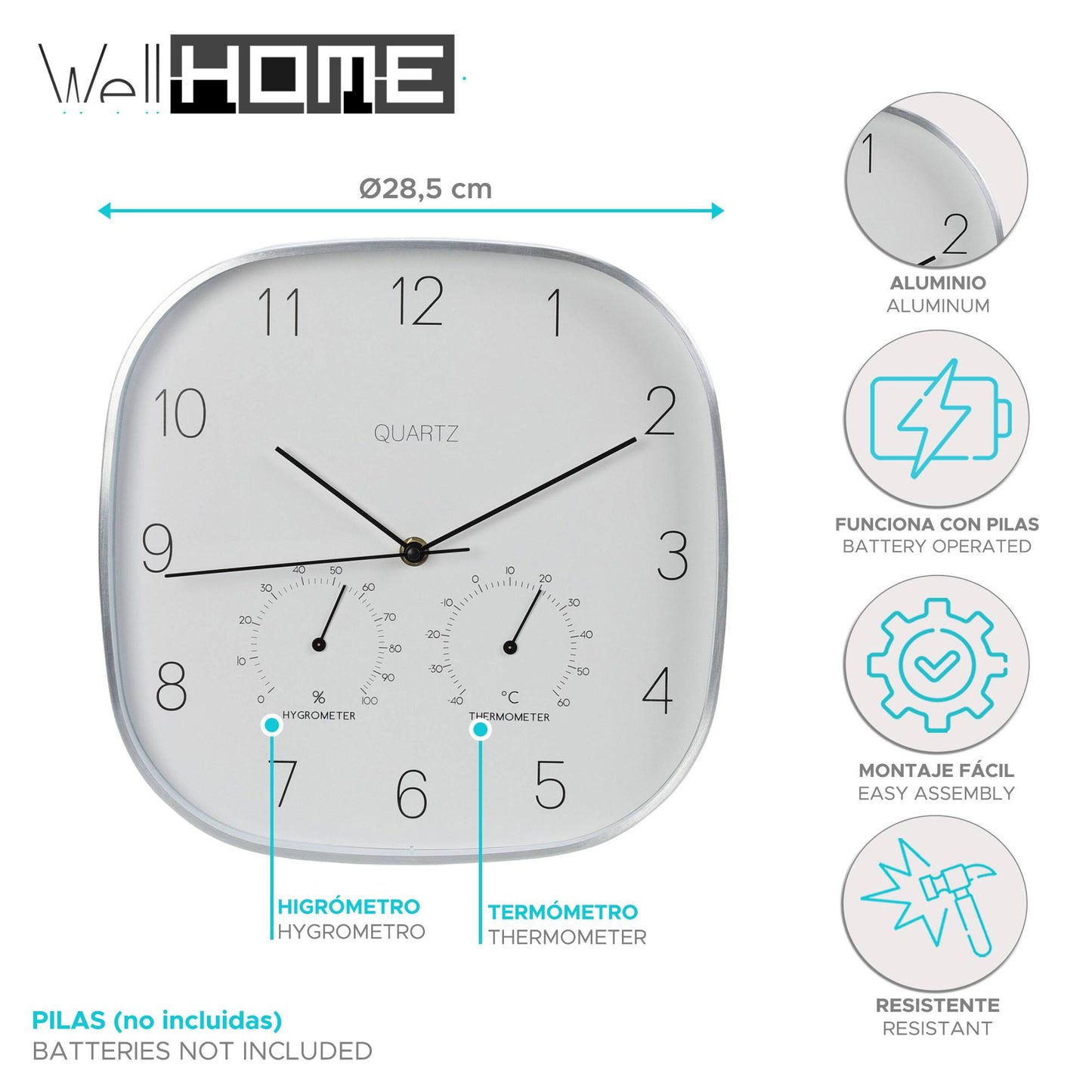 Well Home Reloj De Pared Marco Plateado Ø28,5x4cm_1