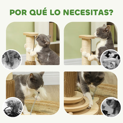 Pawhut Poste Rascador Para Gatos 49 Cm Con Carril Giratorio Con Bolas Roble_5