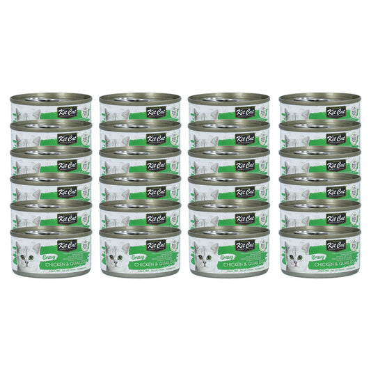 Pack 24x Kit Cat Lata Gravy - Pollo & Huevo Codorniz 70 g Comida húmeda para gatos en salsa