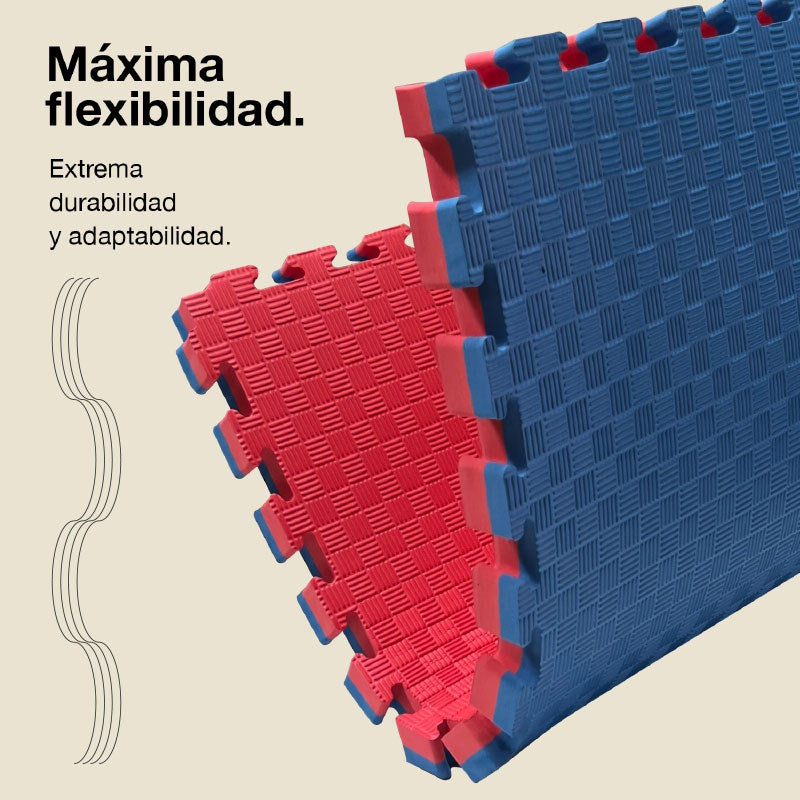 Tatami Puzzle 4cm 100x100cm, Pack 4 Unidades – Superficie 5 Líneas Azul/rojo Jowy_5