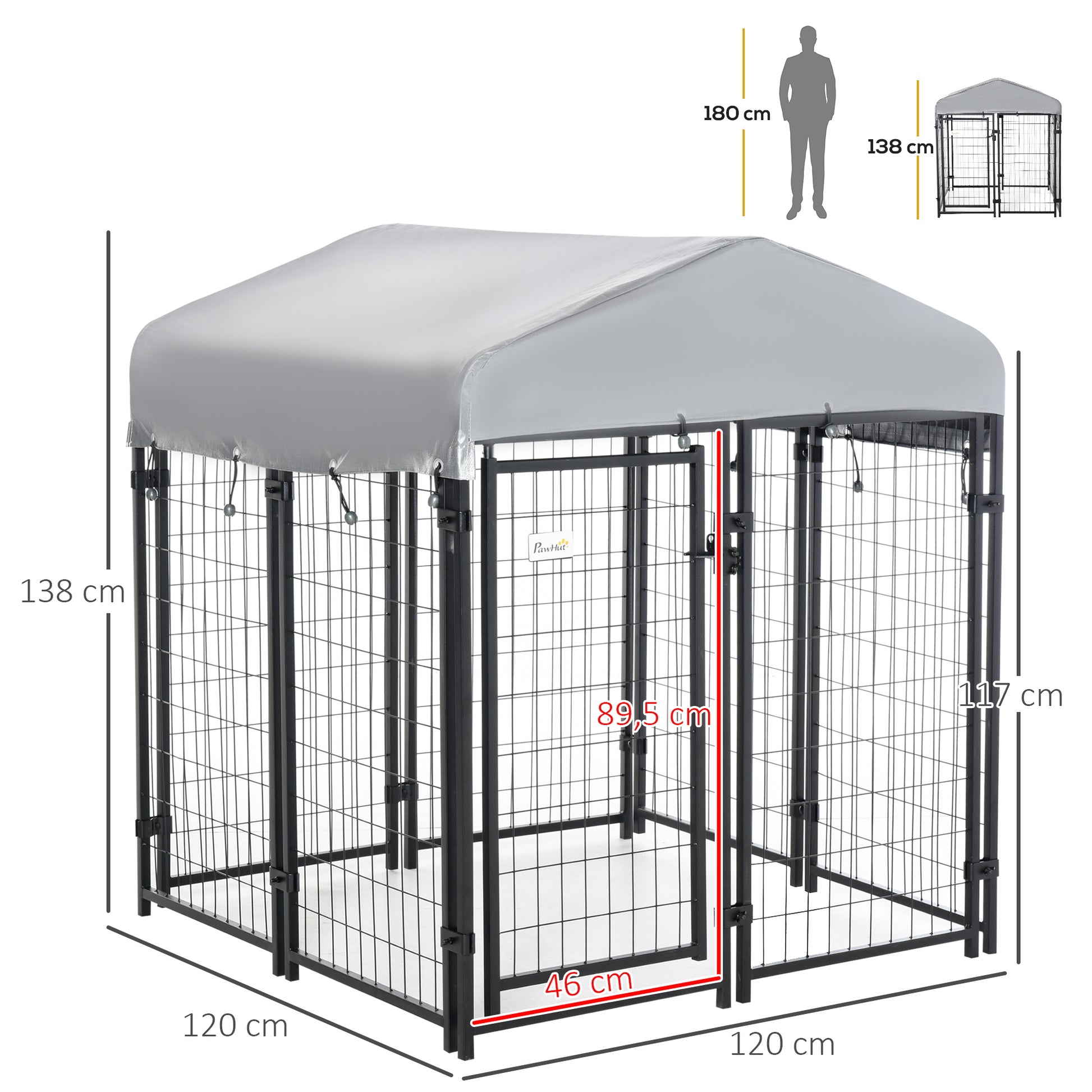 Pawhut Perrera De Exterior Con Techo 120x120x138 Cm Con Malla De Metal Y Puerta_2