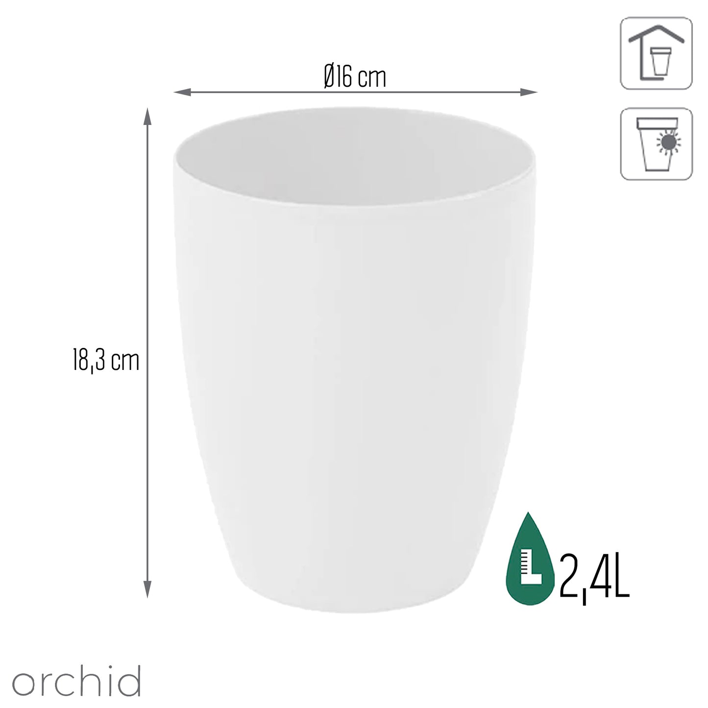 Maceta Coubi Orchid 2,4l., Dimensiones (mm) 160x160x183, Color Blanco