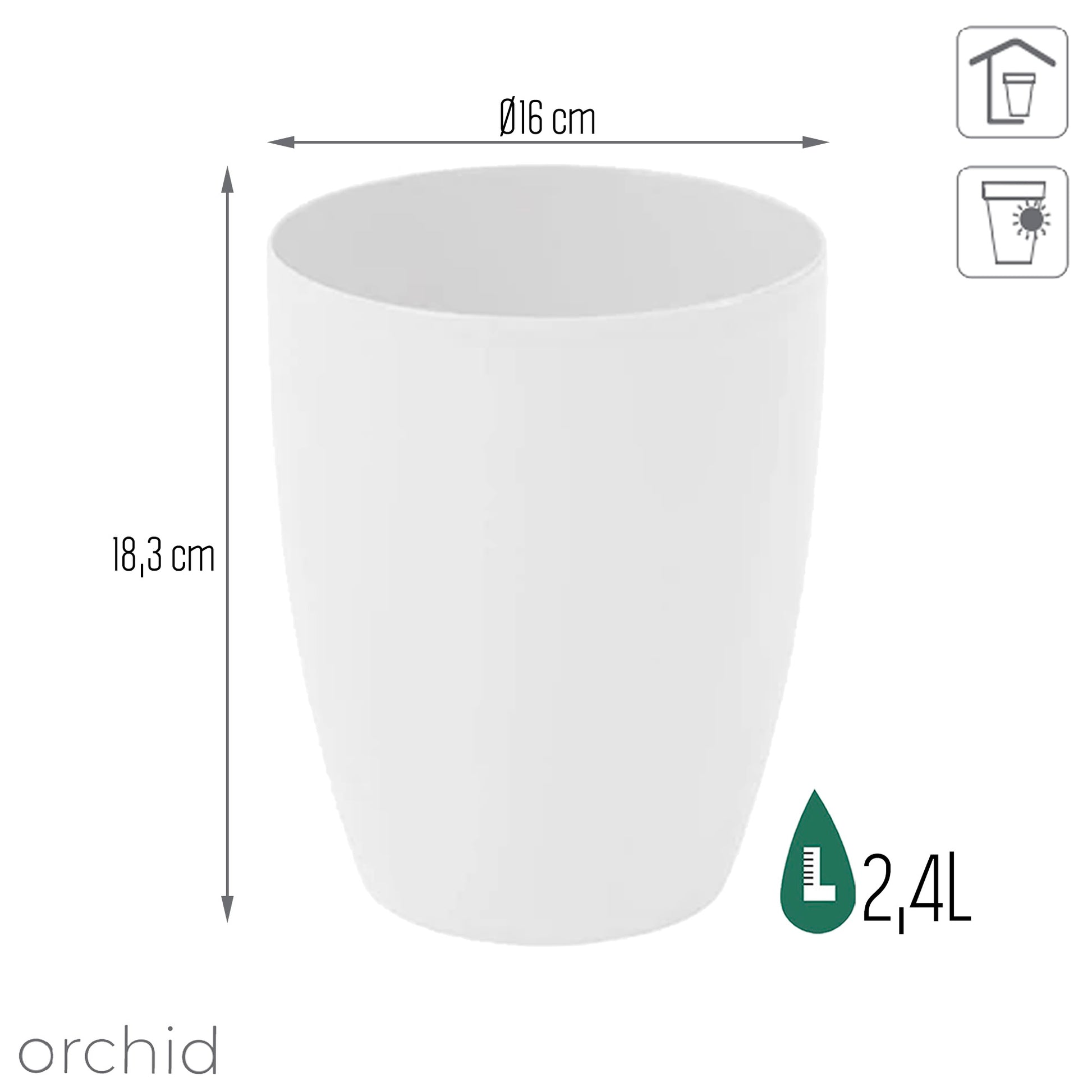 Maceta Coubi Orchid 2,4l., Dimensiones (mm) 160x160x183, Color Blanco