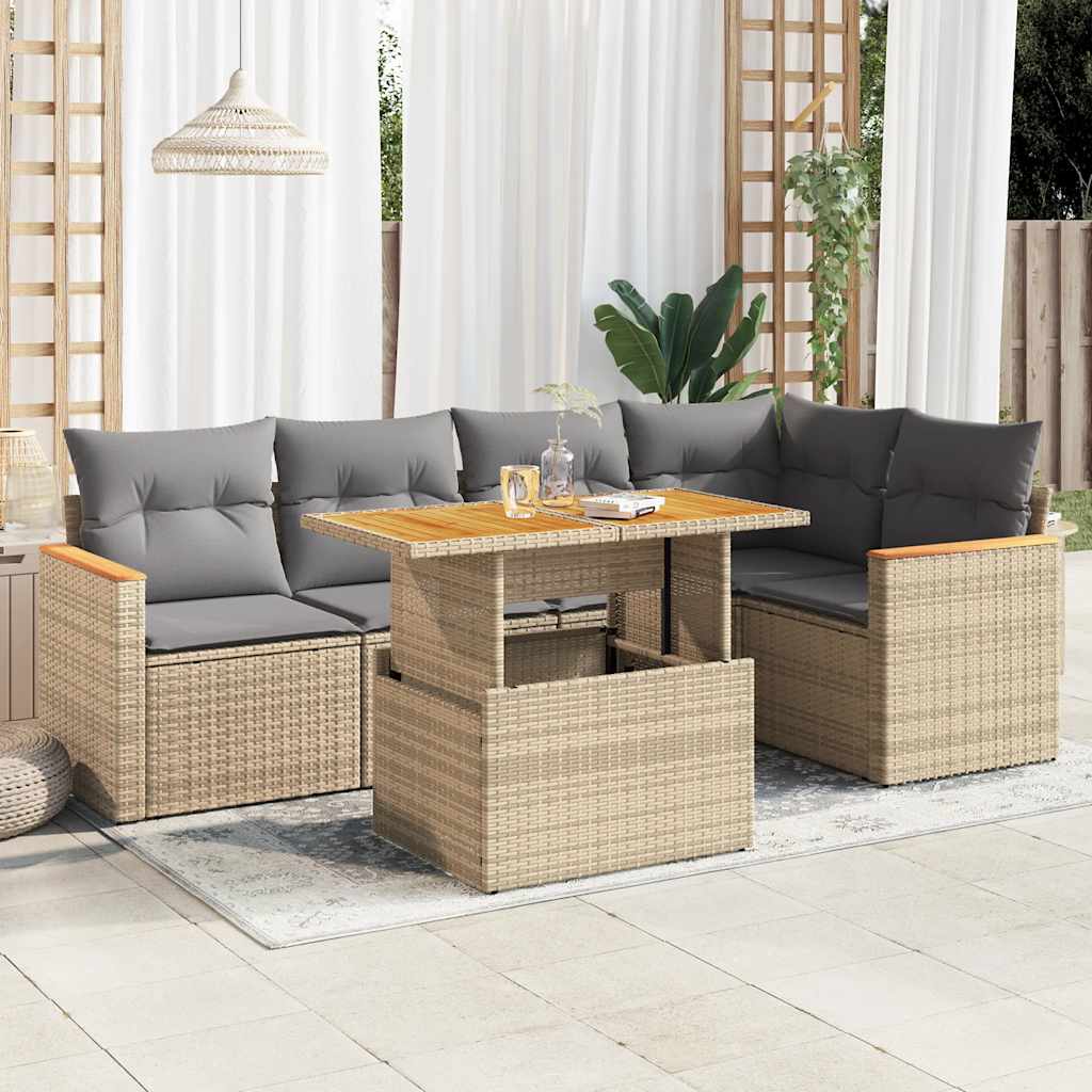 Set Sofás Jardín Y Cojines 5 Pzas Ratán Sintético Acacia Beige / Vetonek_2