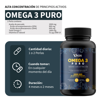 Omega 3 Puro 120 Perlas - 600 Mg Epa Y 800mg Dha | Aceite De Pescado Con Vitamina D_2