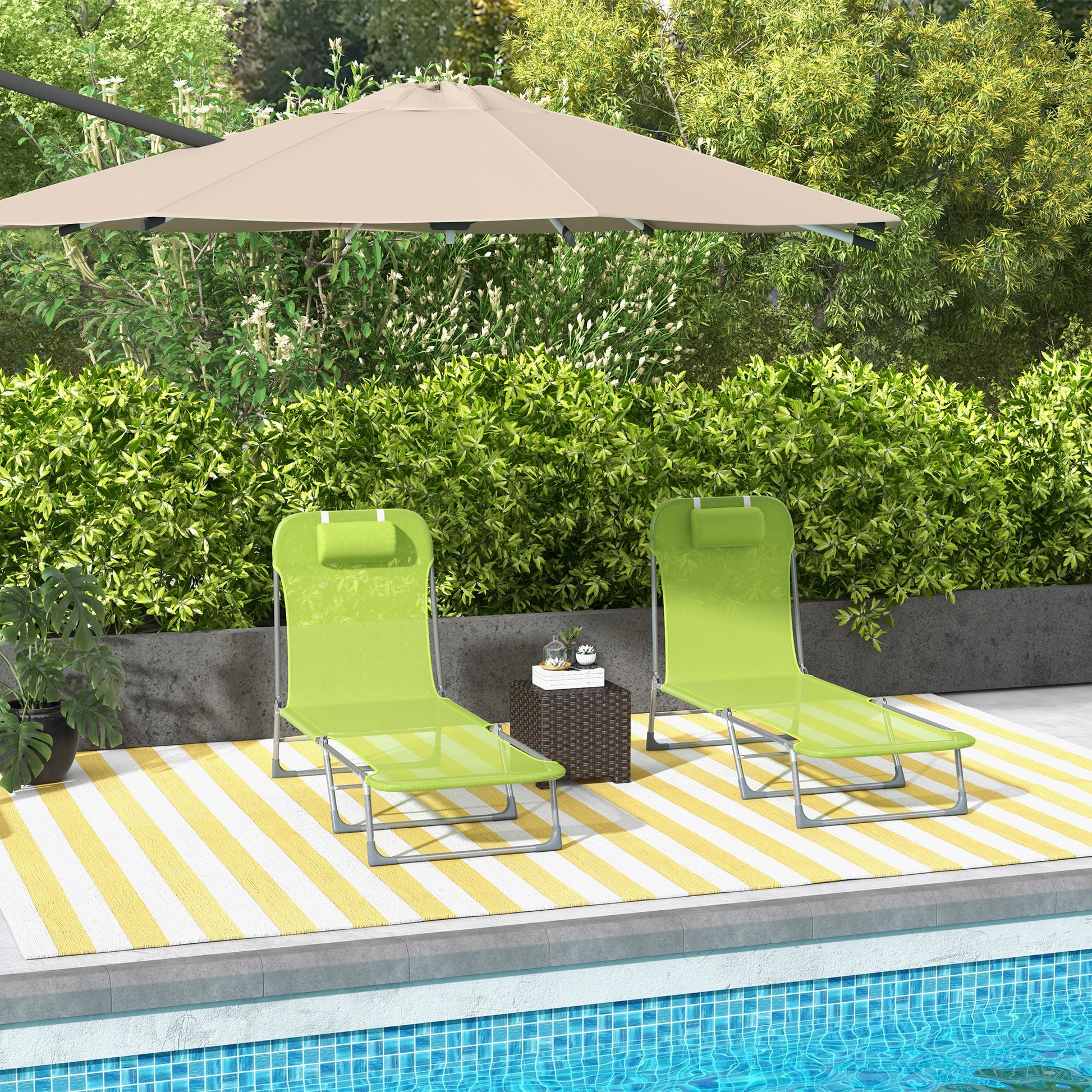 Outsunny Conjunto De 2 Tumbonas Plegables Con Respaldo 182x56x24,5 Cm Verde_1