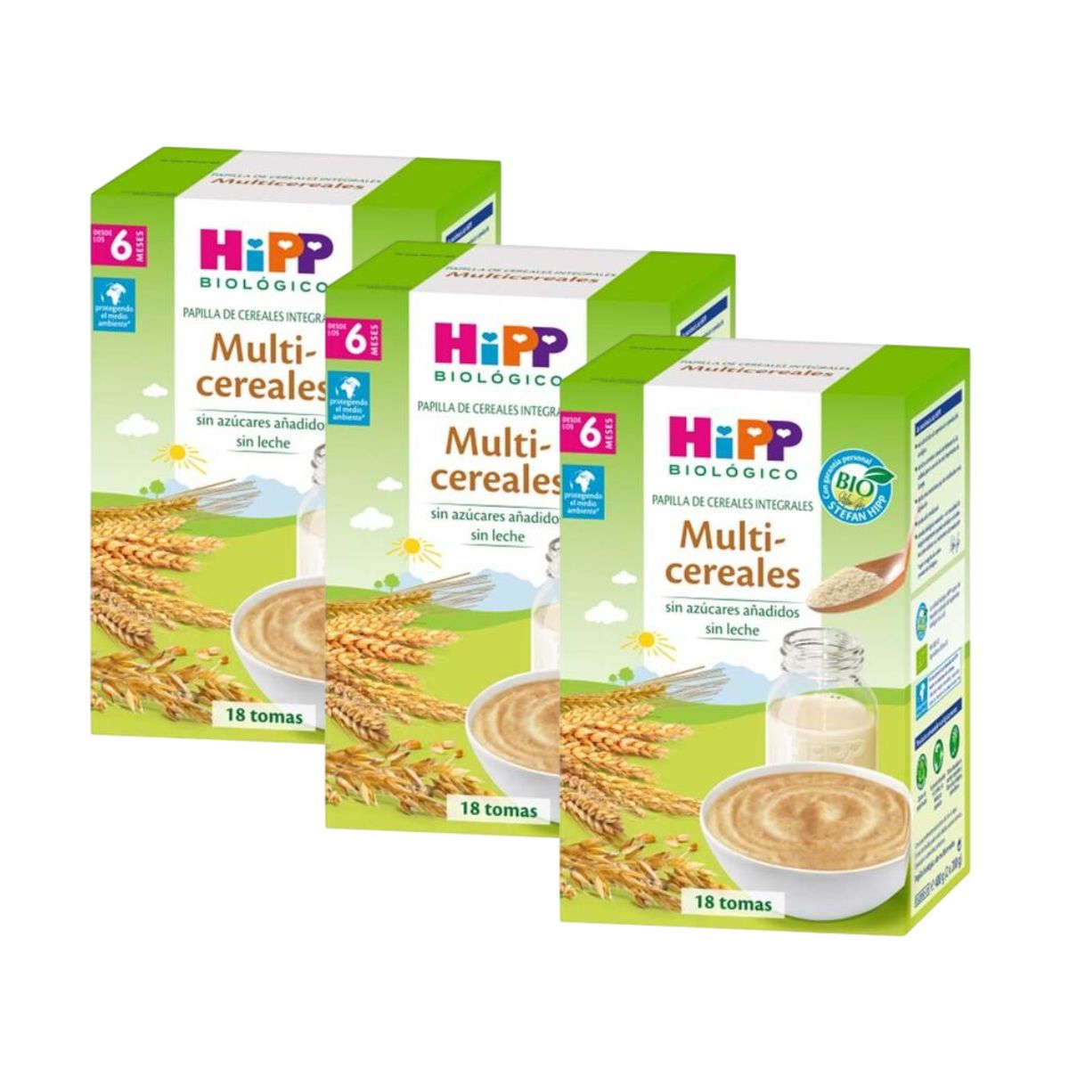 Embalagem x 3 Papas multigrãos orgânicas +6 meses HiPP 400 g