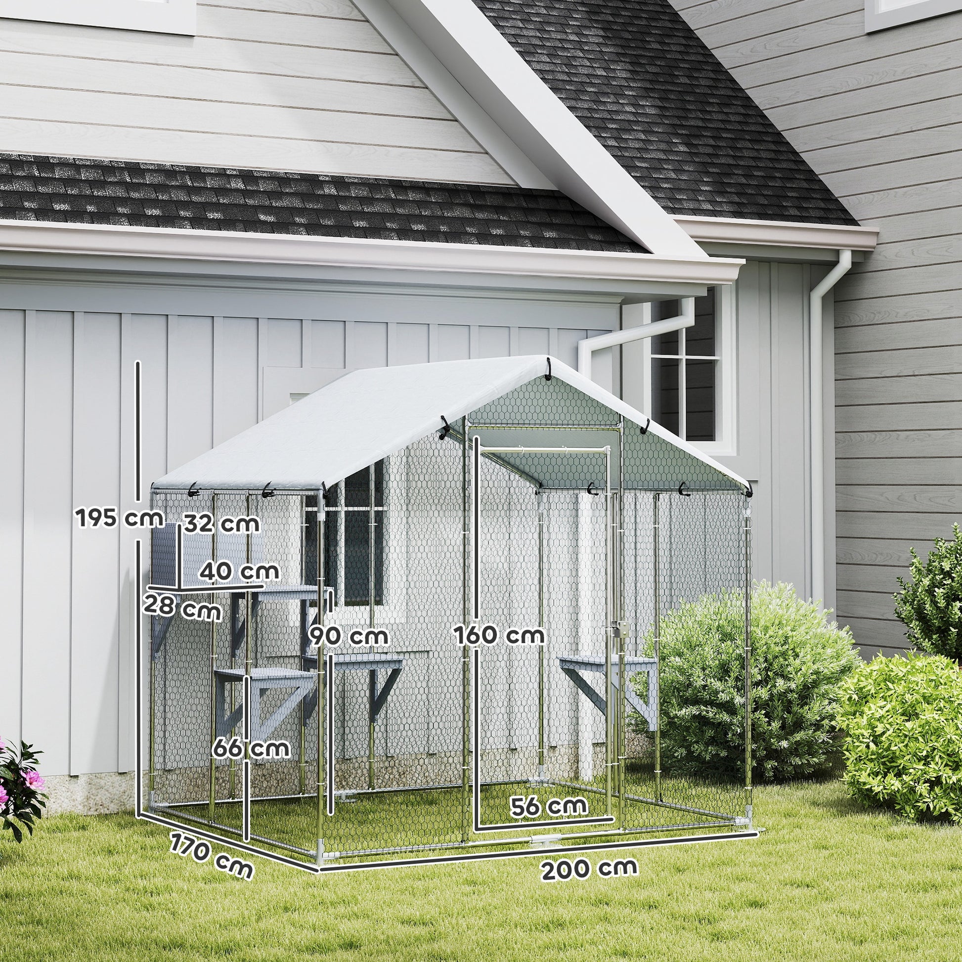 Pawhut Jaula Para Gatos Con Cubierta Impermeable 200x170x195 Cm Plata_2
