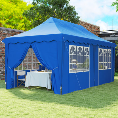 Outsunny Carpa Plegable Pop-up 6x3 M Anti-uv Con 6 Paredes Laterales Azul_1