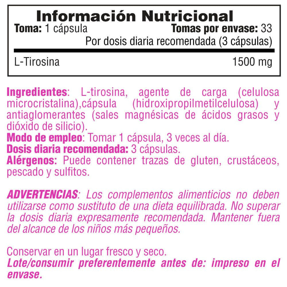 L-tyrosine (l-tirosina) 1500mg - 100 Cápsulas Vegetales - Aminoácidos - Smart Supplements_5
