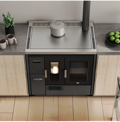 Eva Calòr Cocina Ventilada De Pellet Con Encimera De Acero Enrica 901669600 Acabado Negro_1