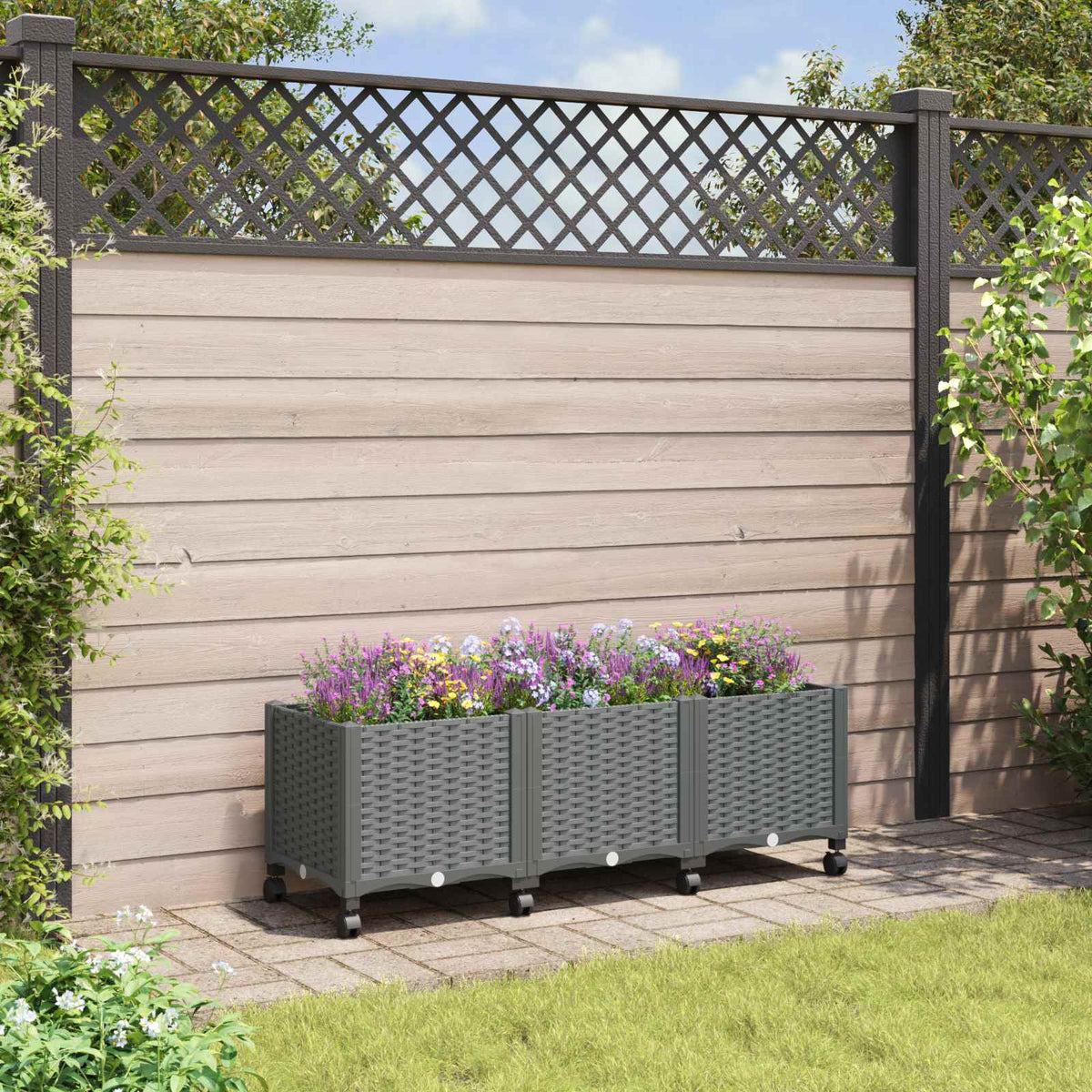Macetero De Jardín Con Ruedas Gris Claro 120 X 40 X 44 Cm Pp_1