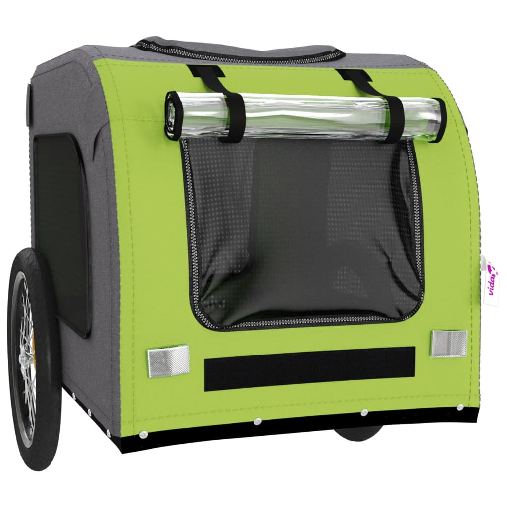 Remolque De Bicicleta Mascotas Hierro Tela Oxford Verde Gris_4