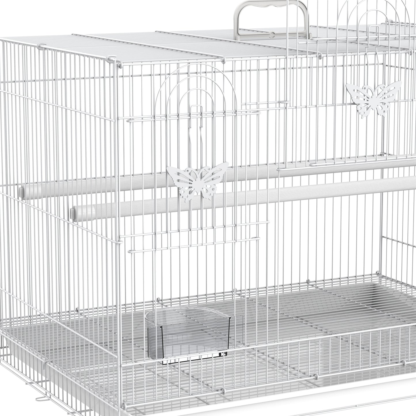 Pawhut Jaula Para Pájaros De Metal 60x41x41 Cm Con Comederos Y 2 Perchas Blanco_3
