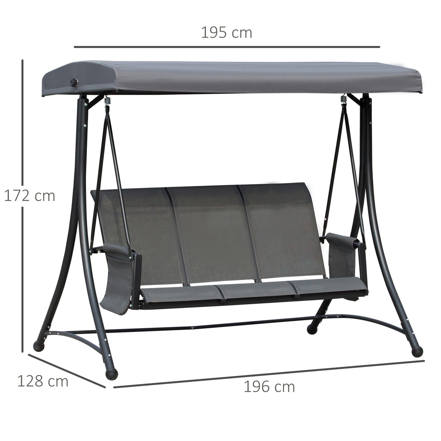 Outsunny Columpio De Jardín De 3 Plazas Con Techo Ajustable 196x128x172 Cm Gris_2