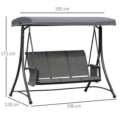 Outsunny Columpio De Jardín De 3 Plazas Con Techo Ajustable 196x128x172 Cm Gris_2