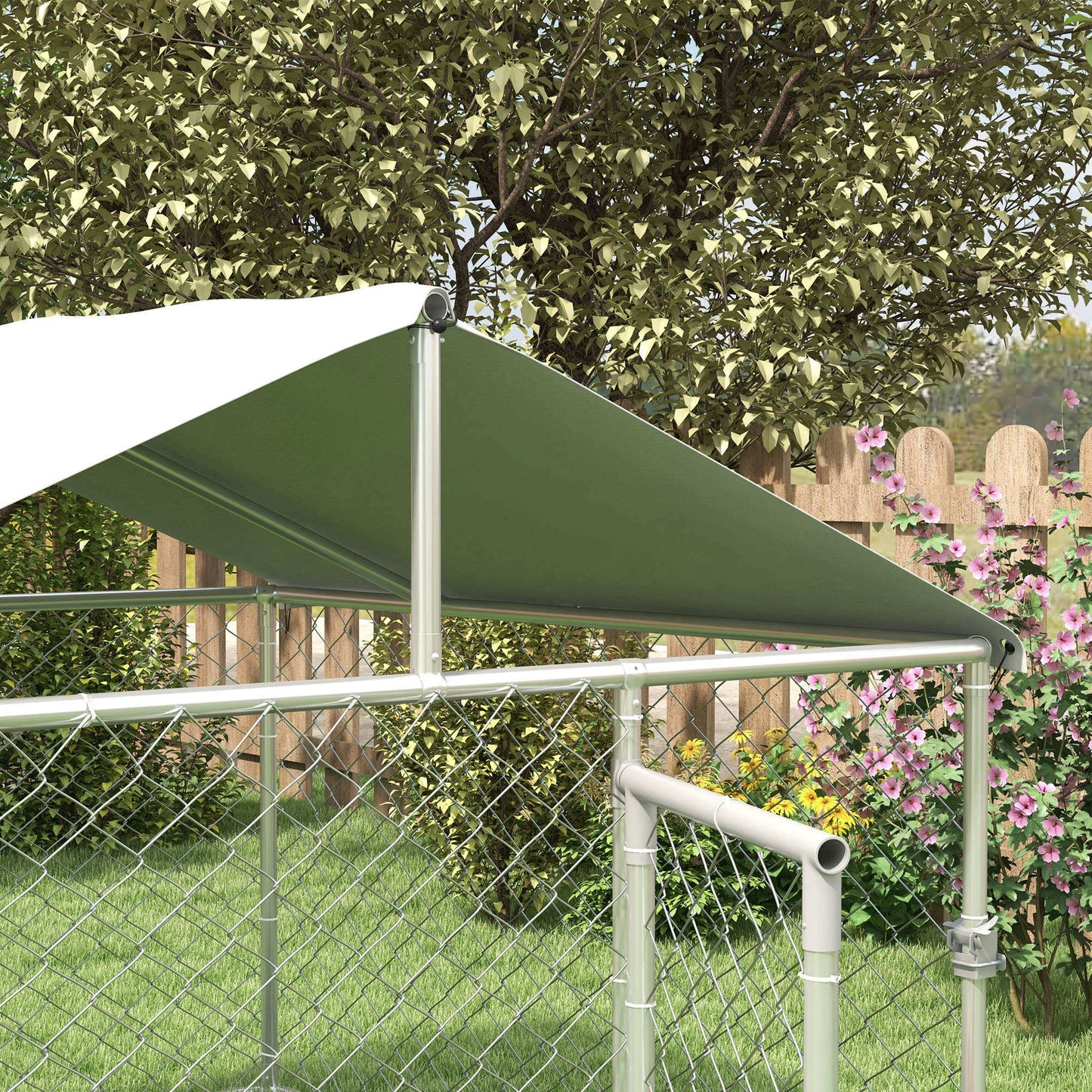 Pawhut Perrera De Acero Con Toldo Impermeable Y Anti-uv 200x200x150 Cm Plata_3