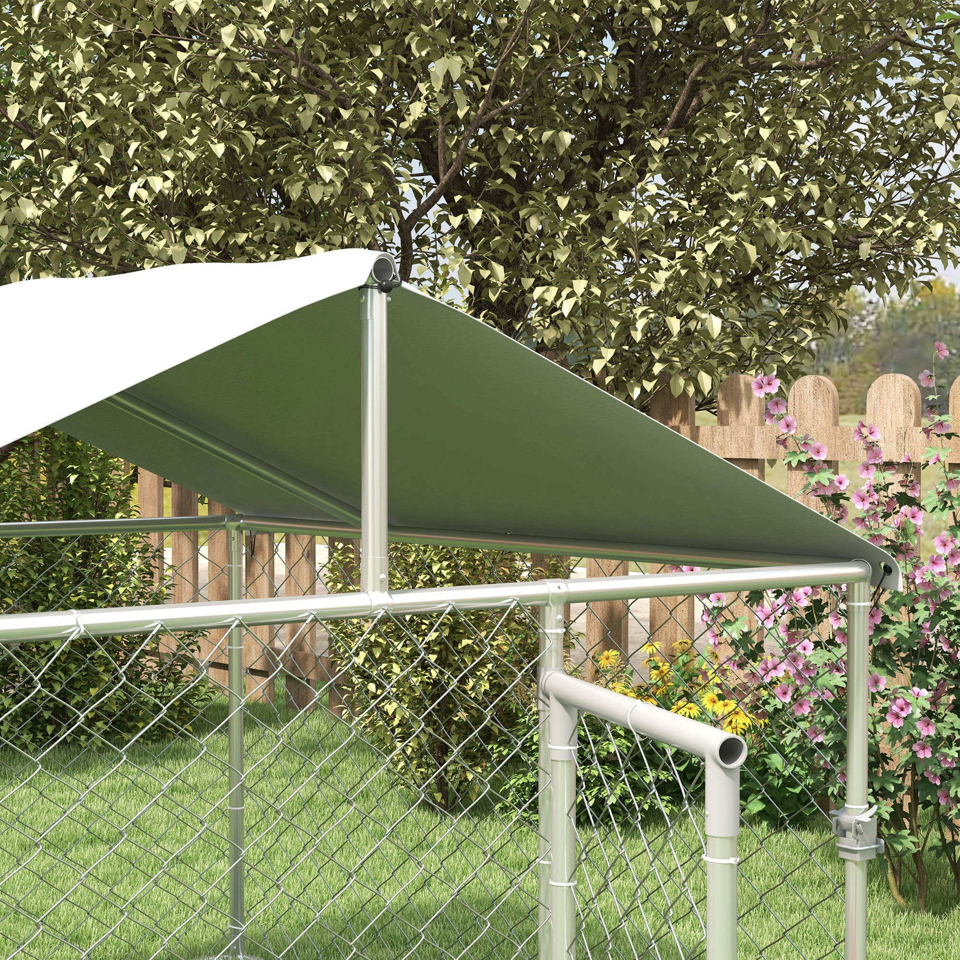 Pawhut Perrera De Acero Con Toldo Impermeable Y Anti-uv 200x200x150 Cm Plata_3