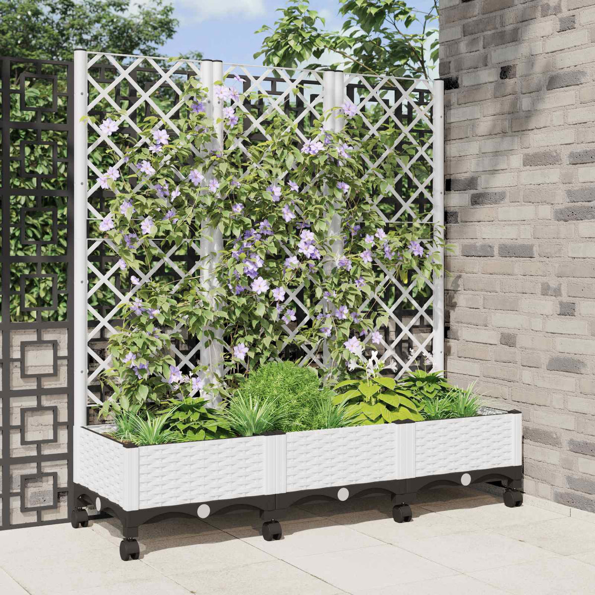 Jardinera Con Enrejado Y Ruedas Blanco 120 X 40 X 131,5 Cm Pp_1