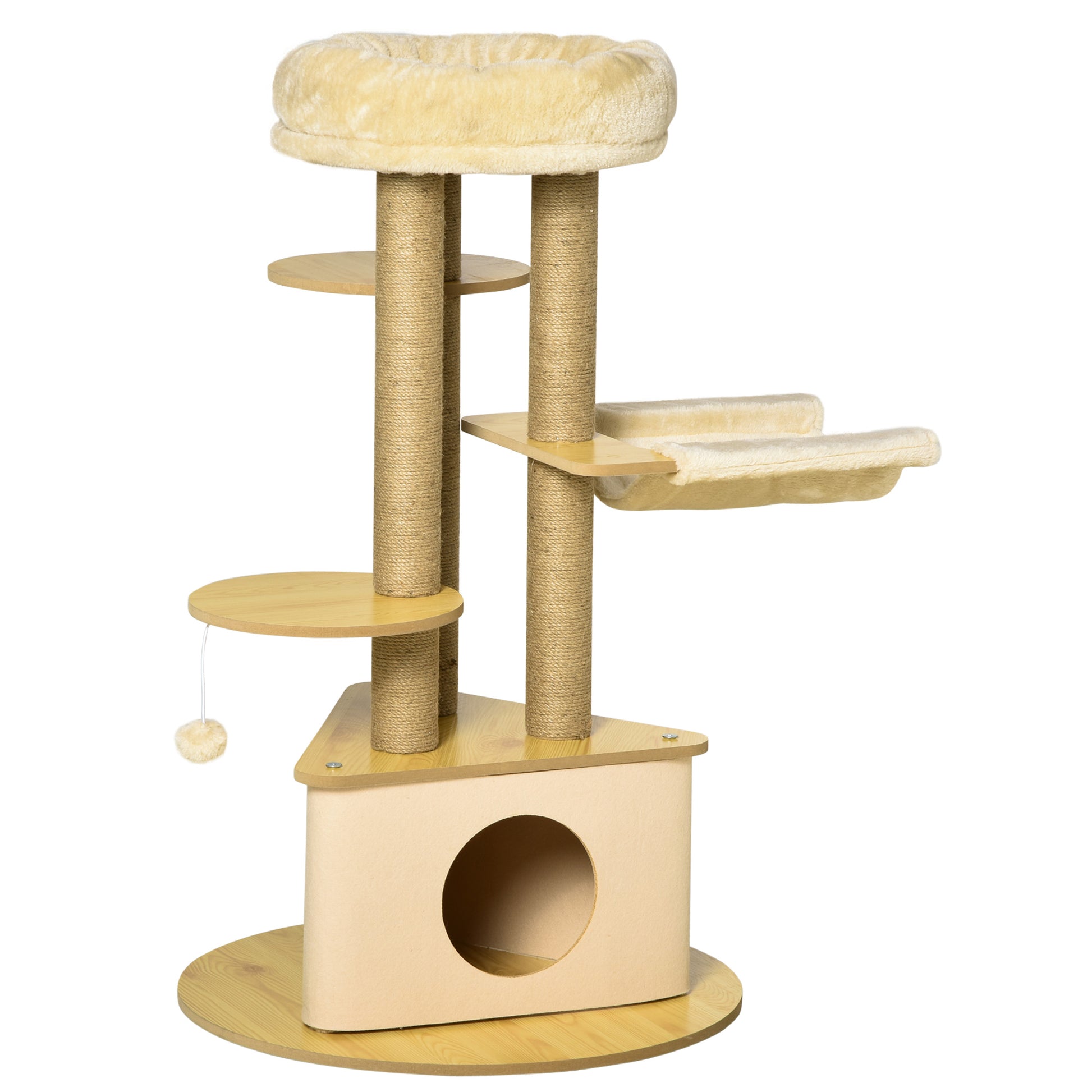 Pawhut Rascador Gatos Ø60x99 Cm Con Cueva Triangular De Fieltro Extraíble Hamaca_0