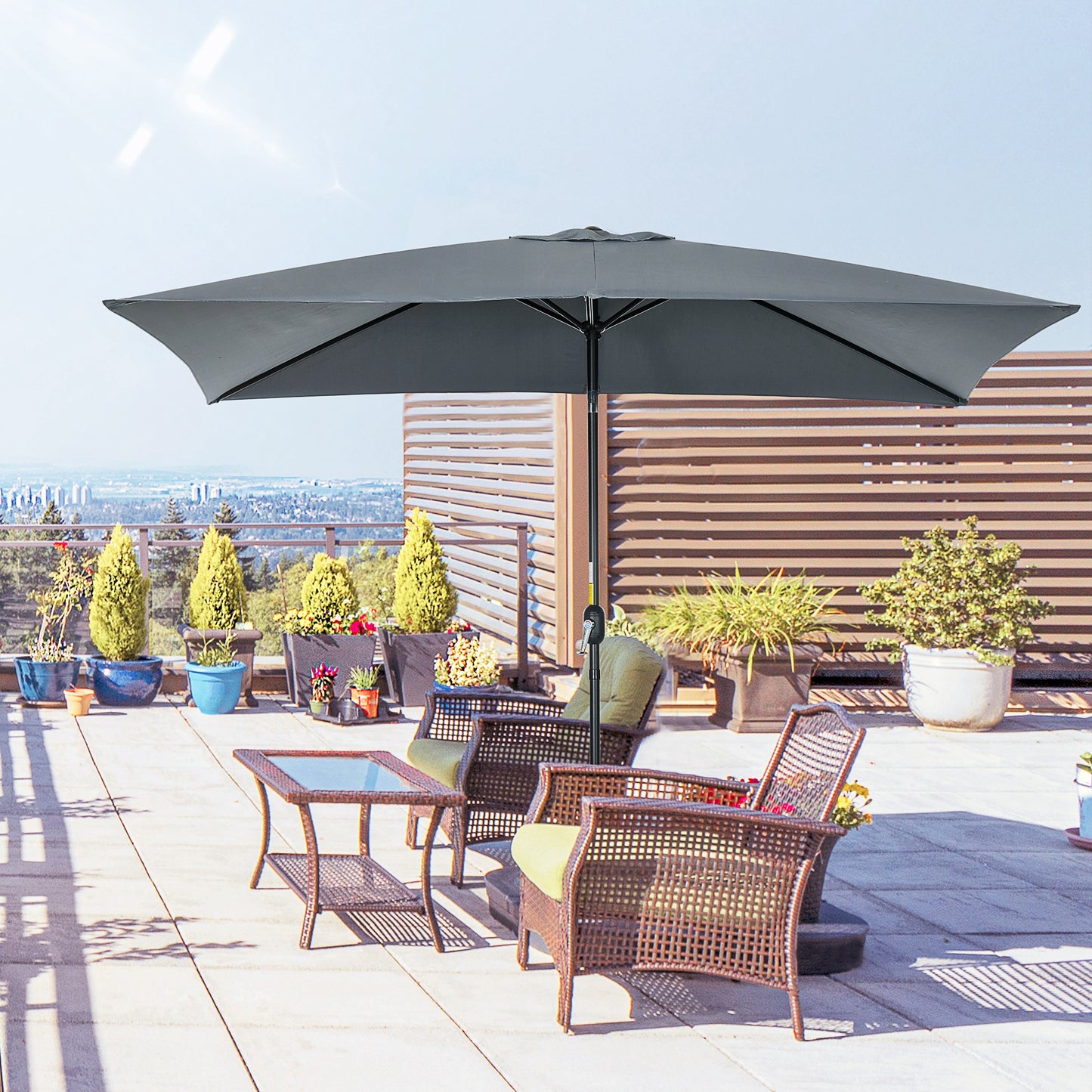 Outsunny Sombrilla Jardín Aluminio 200x300x253 Cm Inclinable Con Manivela Gris_1