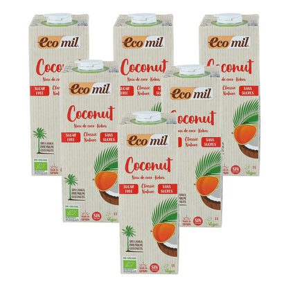 Embalagem de 6x Bebida Vegetal de Coco Ecomil Classic Nature BIO 1 L