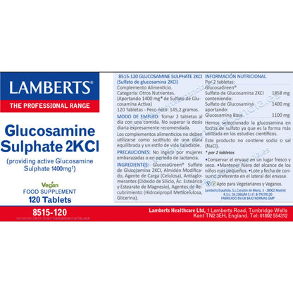 Sulfato de glucosamina 2KCl 1400 mg Lamberts 120 comprimidos