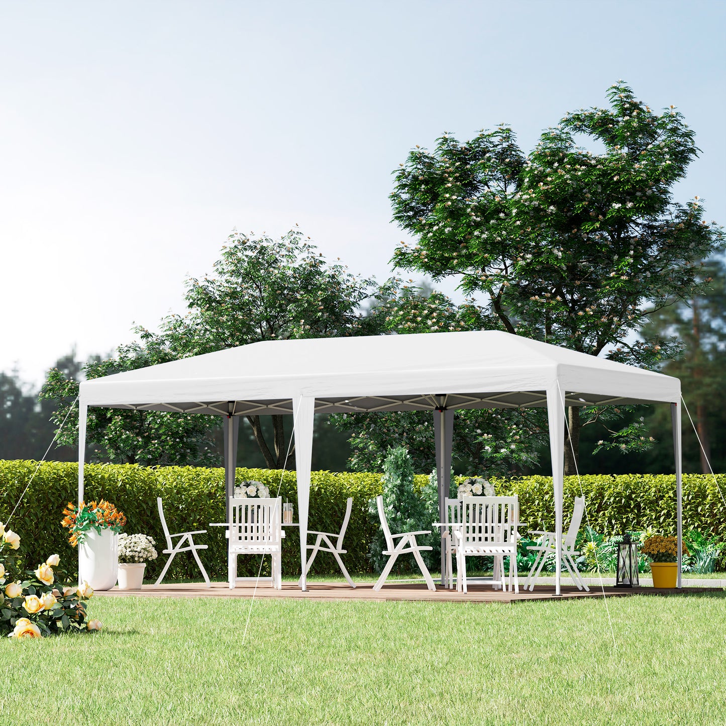Outsunny Carpa Plegable 6x3 M Con Altura Ajustable En 3 Niveles Blanco_1