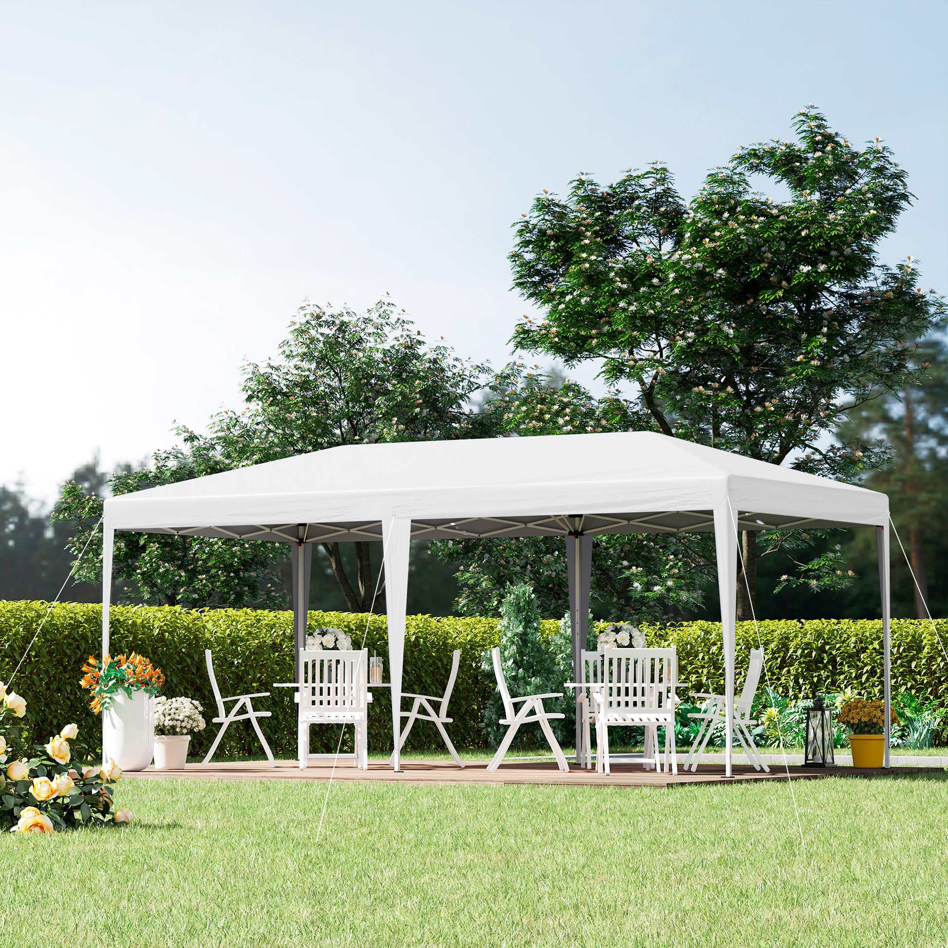 Outsunny Carpa Plegable 6x3 M Con Altura Ajustable En 3 Niveles Blanco_1