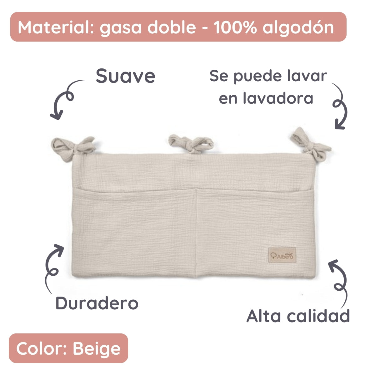 Organizador De Cuna Con Compartimentos Muselina Beige_3