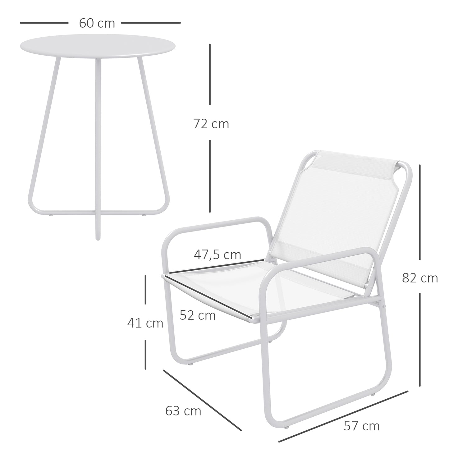 Outsunny Conjunto De Muebles De Jardín Con Marco De Acero Y Reposabrazos Blanco_2