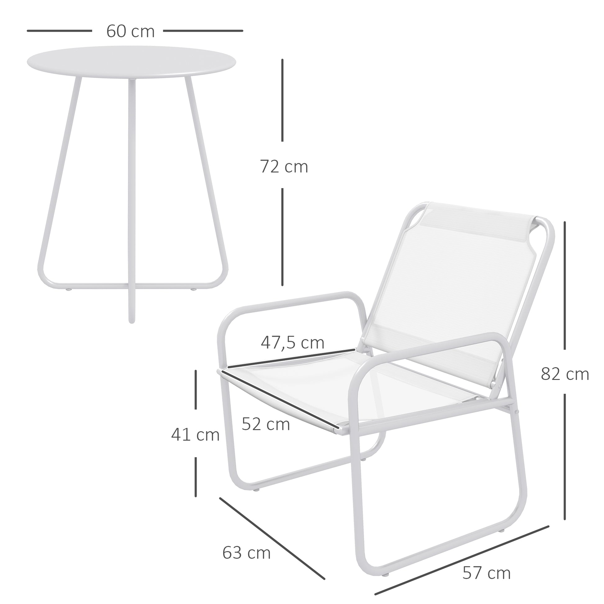 Outsunny Conjunto De Muebles De Jardín Con Marco De Acero Y Reposabrazos Blanco_2