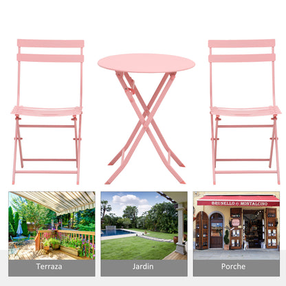 Outsunny Conjunto De Muebles De Jardín Plegable Con Marco De Acero Rosa_5