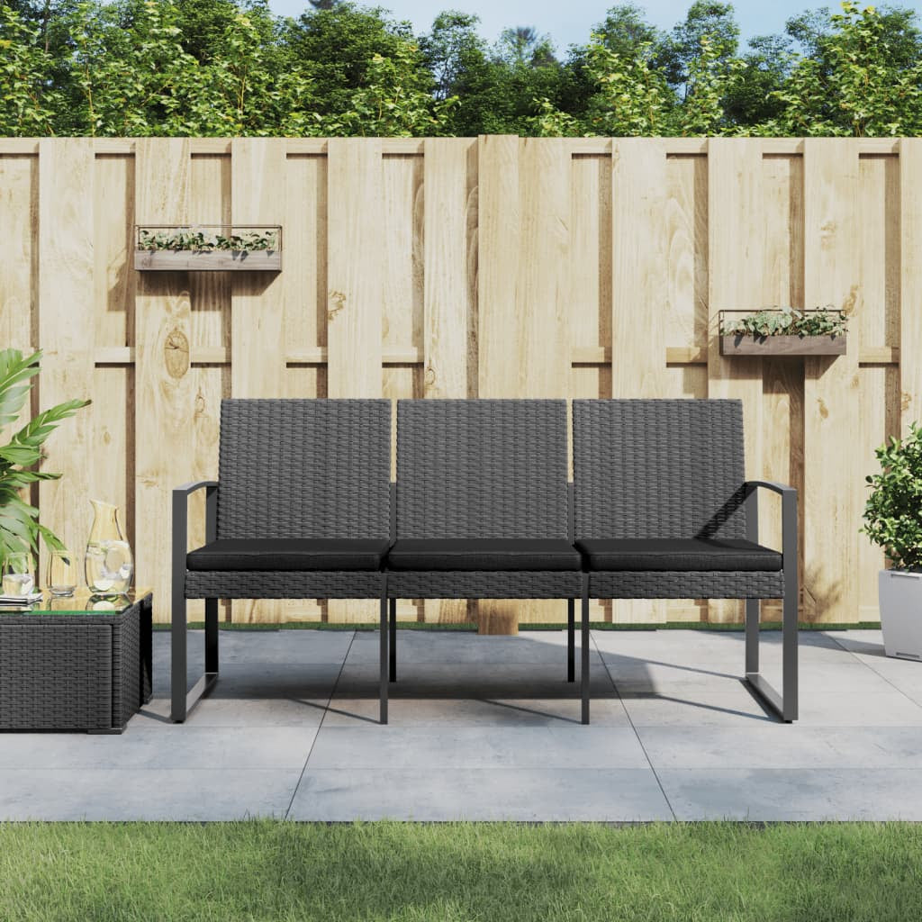 Vidaxl Banco Jardín 3 Plazas Cojines Pp Aspecto De Ratán Gris Oscuro_1
