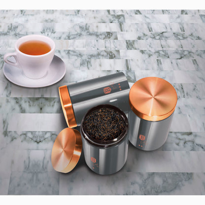 Set 3 Botes Cocina Almacenaje Acero Inoxidable, Diseño Moderno, Ø11x17,8cm Especias, Té ,café Berlinger Haus Moonlight, Gris_2