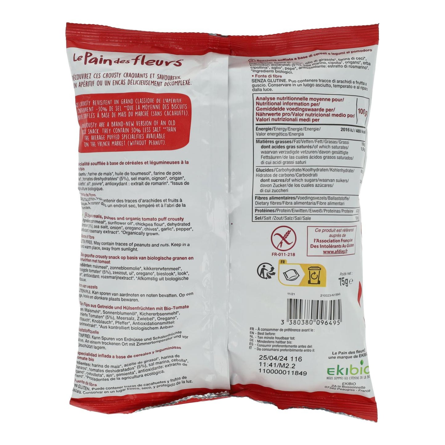 Le Pain des Fleurs Tomate e Orégãos Crousty Hook 75 g 
