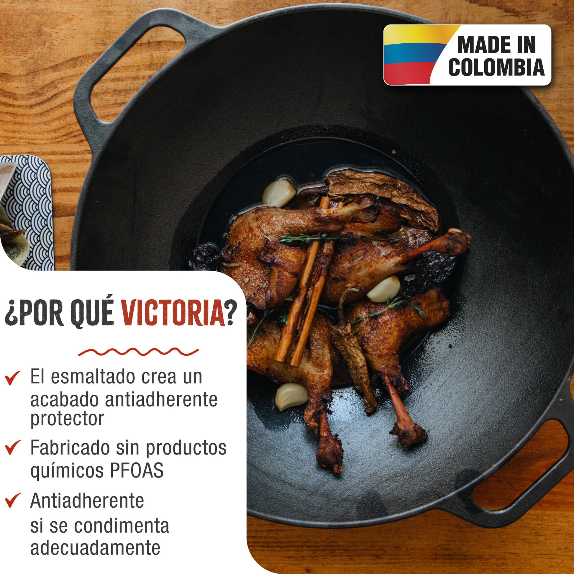 Victoria Wok Hierro Fundido Esmaltado Inducción 35,5cm, Apta Fuego, Barbacoa, Horno Cast Iron Skillet, 30926, Negro_1