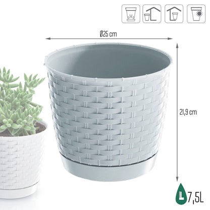 Maceta Ratolla Round 7,5l., Dimensiones (mm) 250x250x219, Color Blanco_2