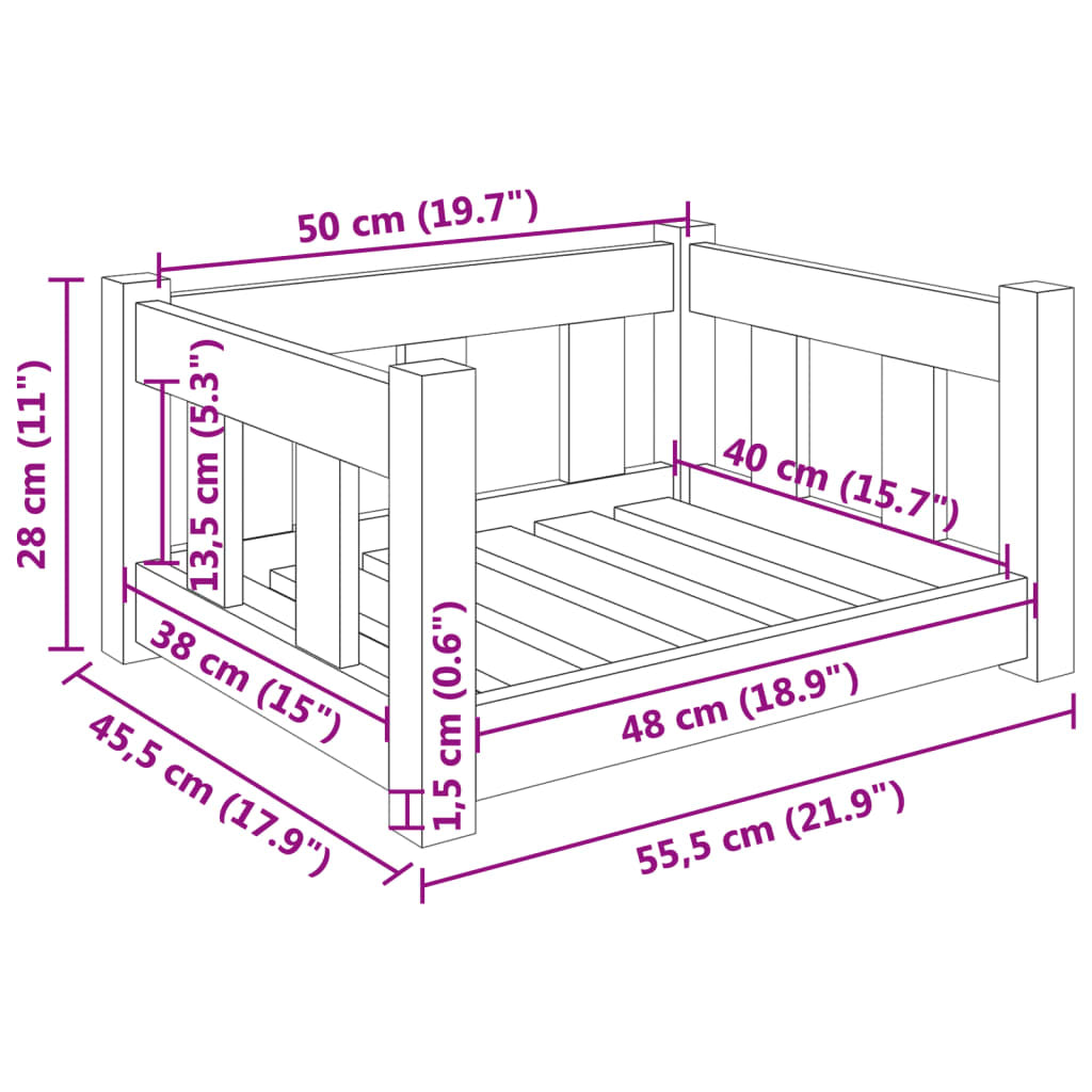 Vidaxl Cama Para Perros Madera Maciza De Pino Negro 55,5x45,5x28 Cm_2