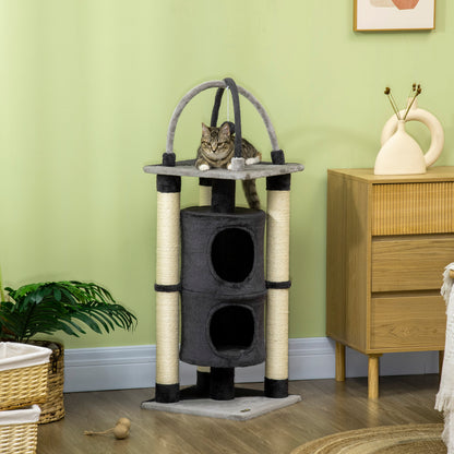 Pawhut Árbol Para Gatos Altura 114 Cm Con Plataforma Postes De Yute Y Bola Gris_1