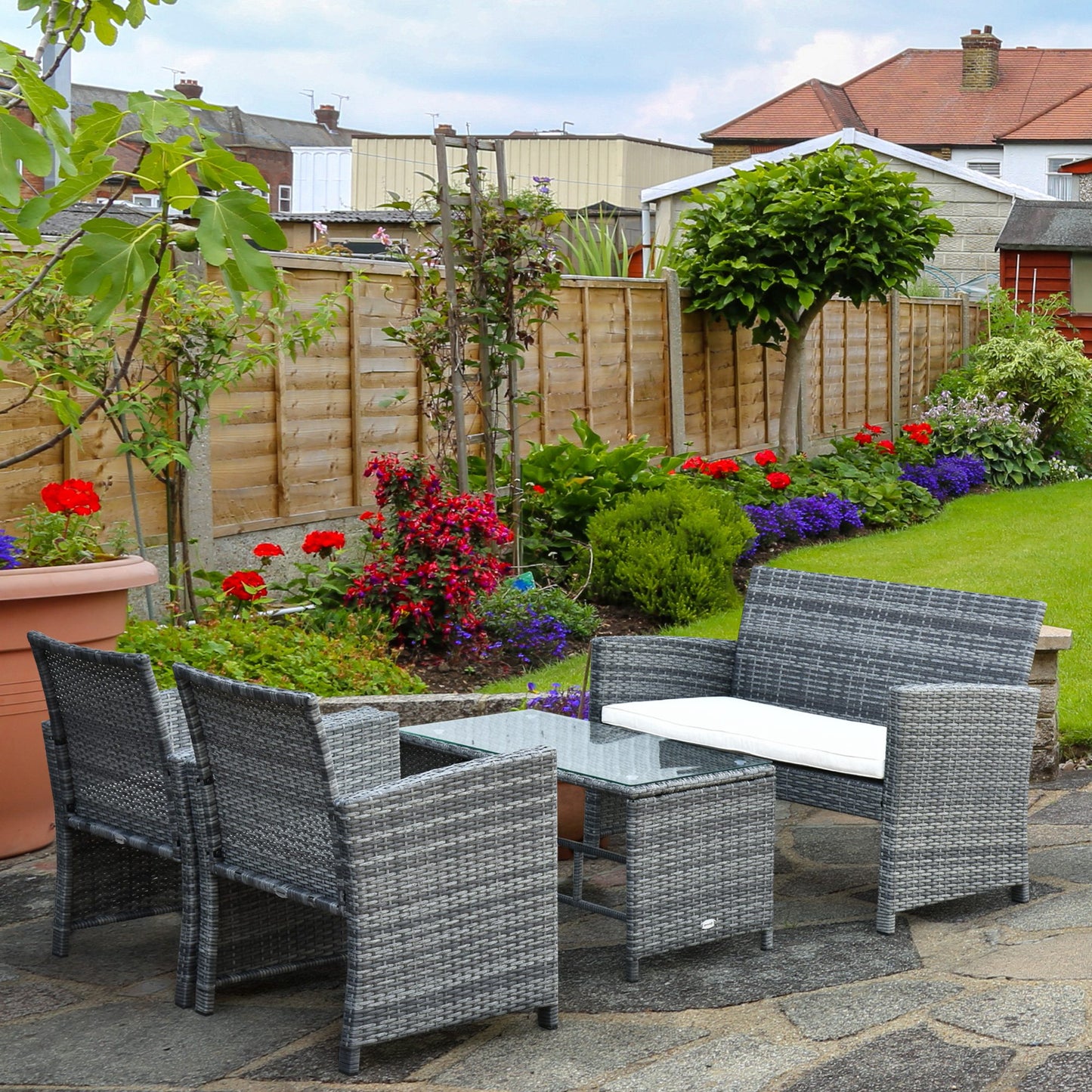 Outsunny Conjunto De Muebles De Jardín De Ratán Con 1 Sofá 2 Sillones Y 1 Mesa_1