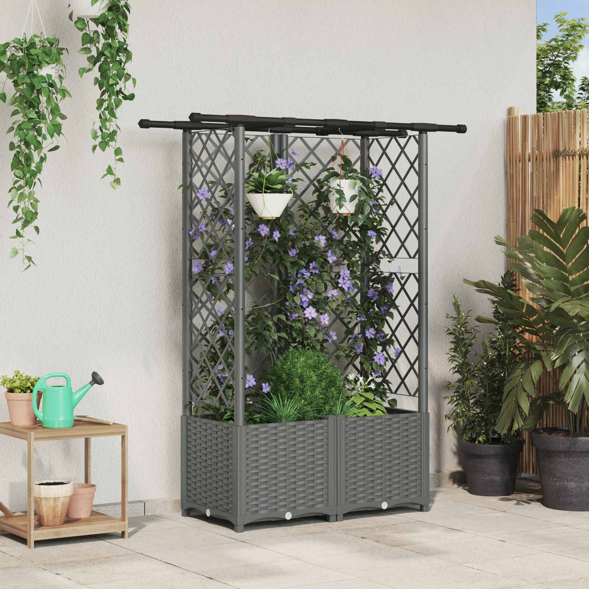 Cama Elevada Con Trellis Y Techo Gris Claro 124 X 40 X 136 Cm_1