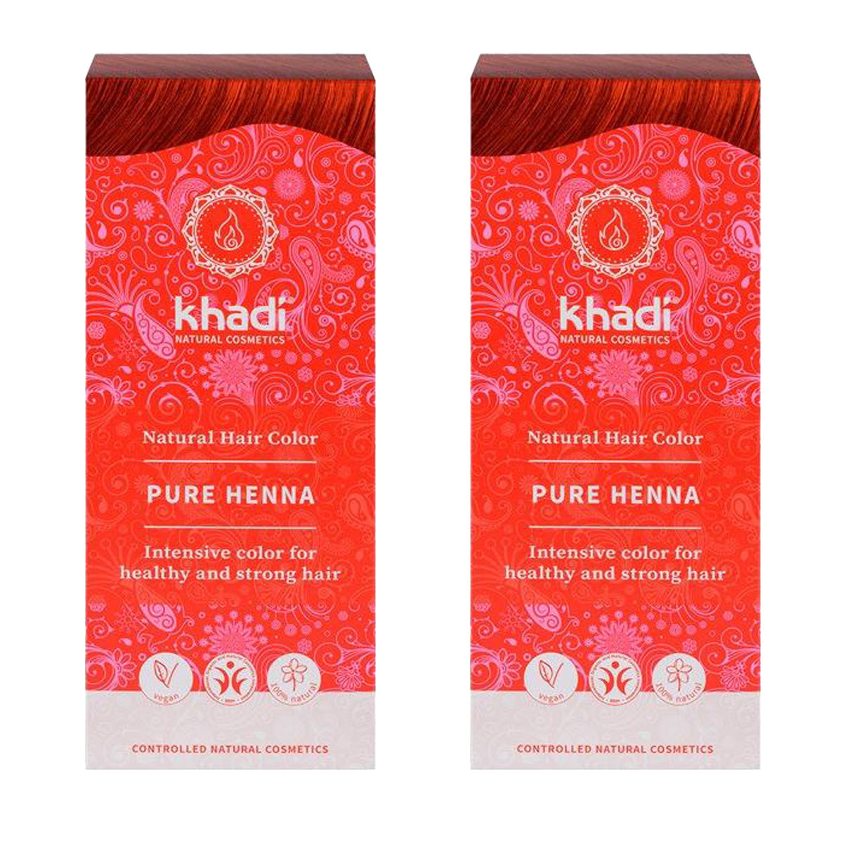 Embalagem de 2 tinturas naturais de hena, Khadi, 100g